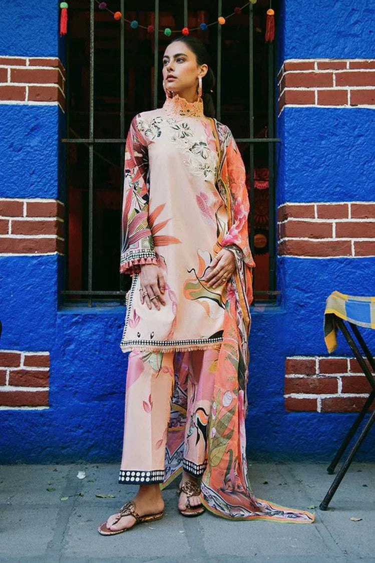 Picture of Mushq - La Dolce Hemline Prints Vol 2 - 4A Peach Poppies - Unstitched - Available at Raja Sahib