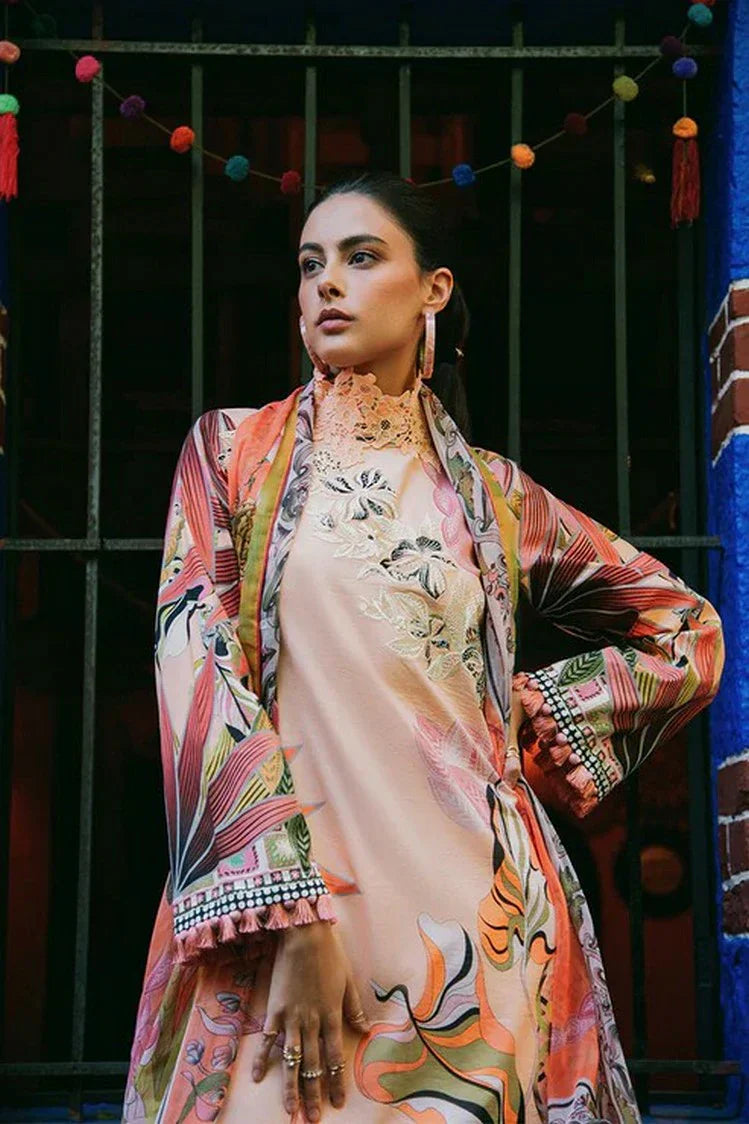 Picture of Mushq - La Dolce Hemline Prints Vol 2 - 4A Peach Poppies - Unstitched - Available at Raja Sahib
