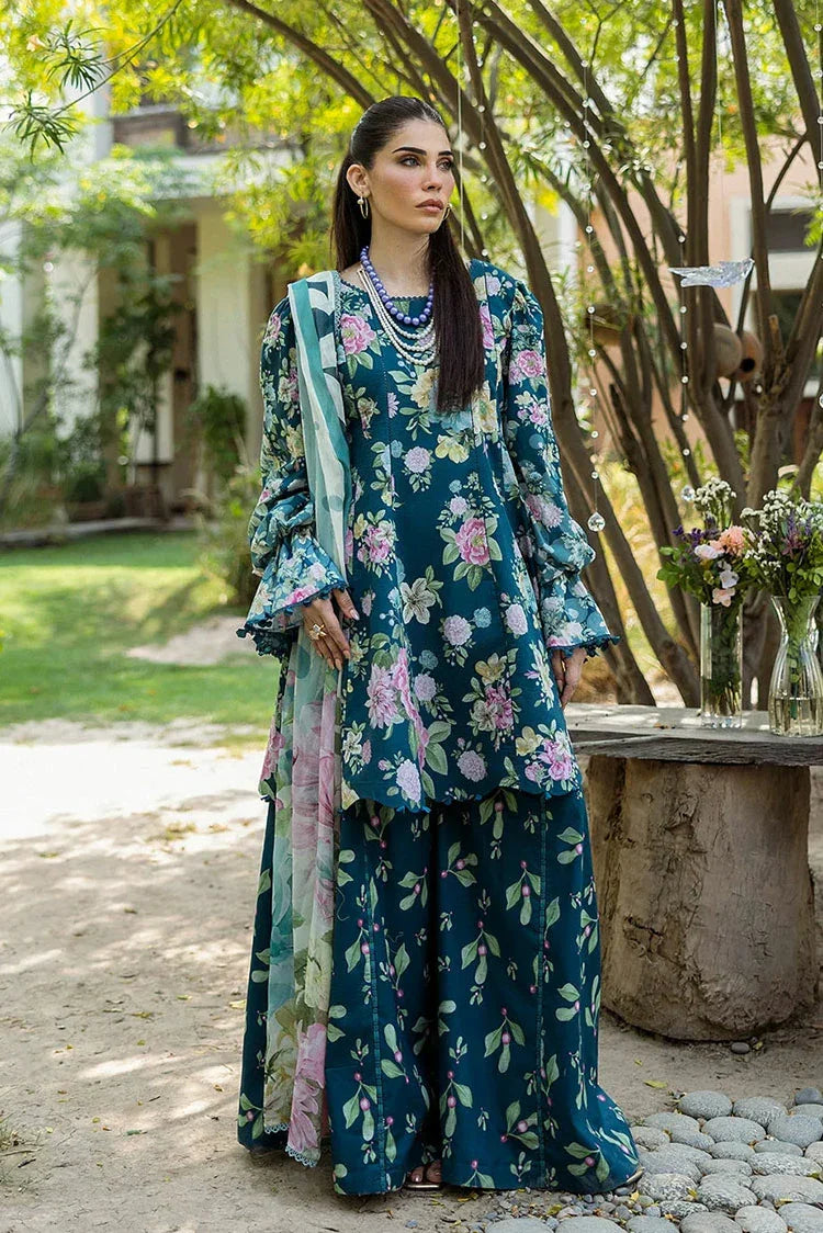 Picture of Elaf - Chiffon Print Collection - ECD-1B AZURE FERN - Unstitched - Available at Raja Sahib