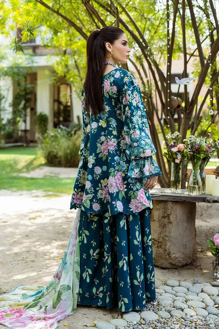 Picture of Elaf - Chiffon Print Collection - ECD-1B AZURE FERN - Unstitched - Available at Raja Sahib