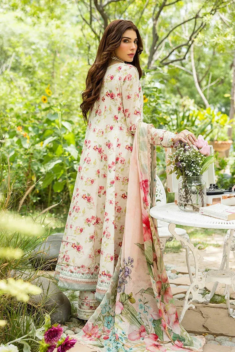 Picture of Elaf - Chiffon Print Collection - ECD-2A IVORY PEONY - Unstitched - Available at Raja Sahib