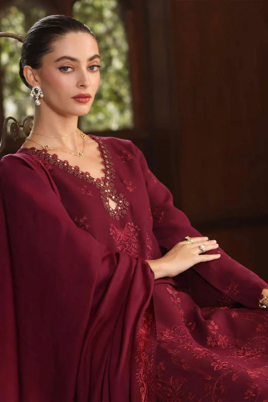 Noor by Saadia Asad - Noor Winter Pashmina Shawl - D13-Royal Claret - Unstitched