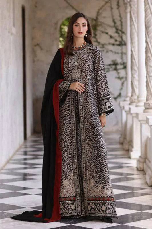 Noor by Saadia Asad - Noor Winter Pashmina Shawl - D1-Noir Safari - Unstitched