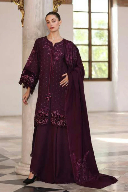 Noor by Saadia Asad - Noor Winter Pashmina Shawl - D9-Damson - Unstitched
