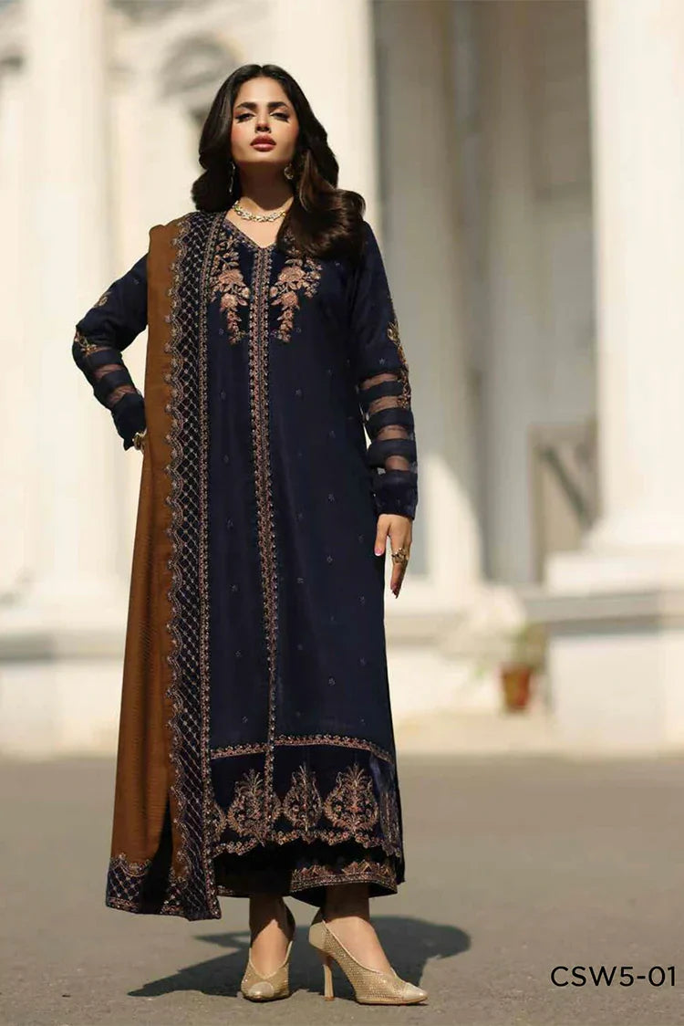 Charizma - Signature Embroidered Peach Leather & Velvet Collection - CSW5-01 - Unstitched