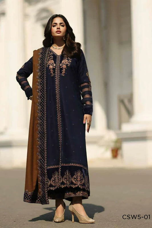 Charizma - Signature Embroidered Peach Leather & Velvet Collection - CSW5-01 - Unstitched