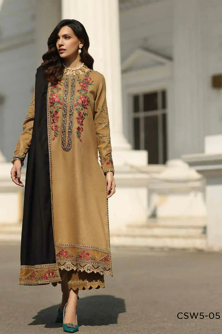 Charizma - Signature Embroidered Peach Leather & Velvet Collection - CSW5-05 - Unstitched
