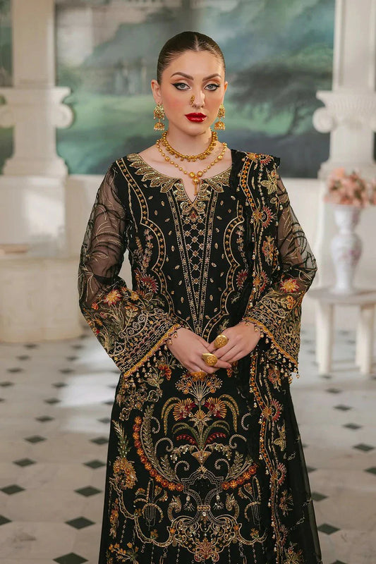 Raeesa - Ada Luxury Chiffon Collection - HU-46 Black Swan - Unstitched