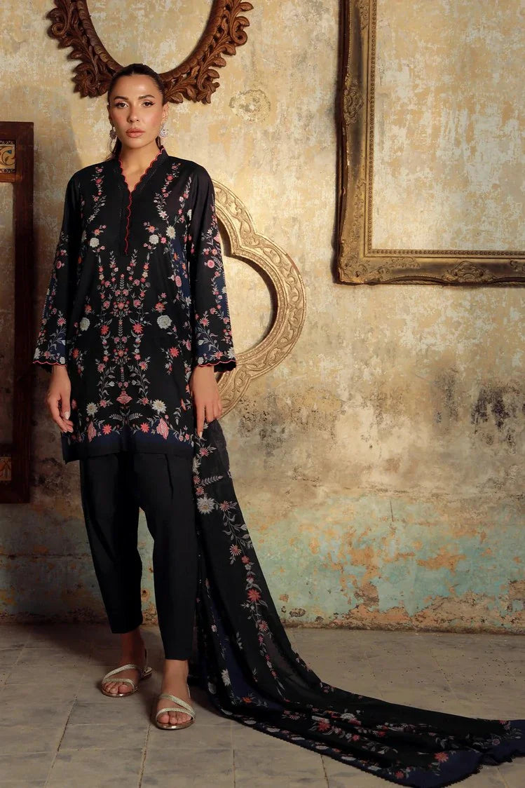 Sahar - Elara Fall Winter Printed Collection - AW1-25-01-Blue Noir Bloom - Unstitched