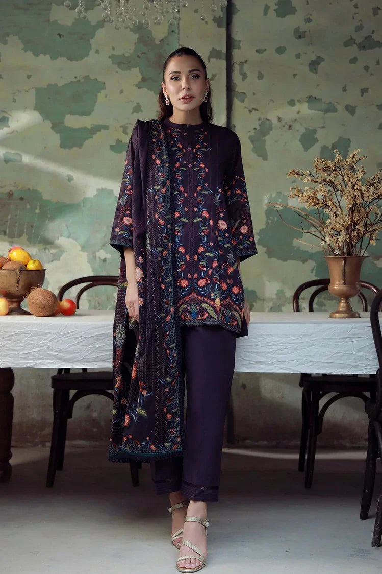 Sahar - Elara Fall Winter Printed Collection - AW1-25-04-Royal Plum - Unstitched