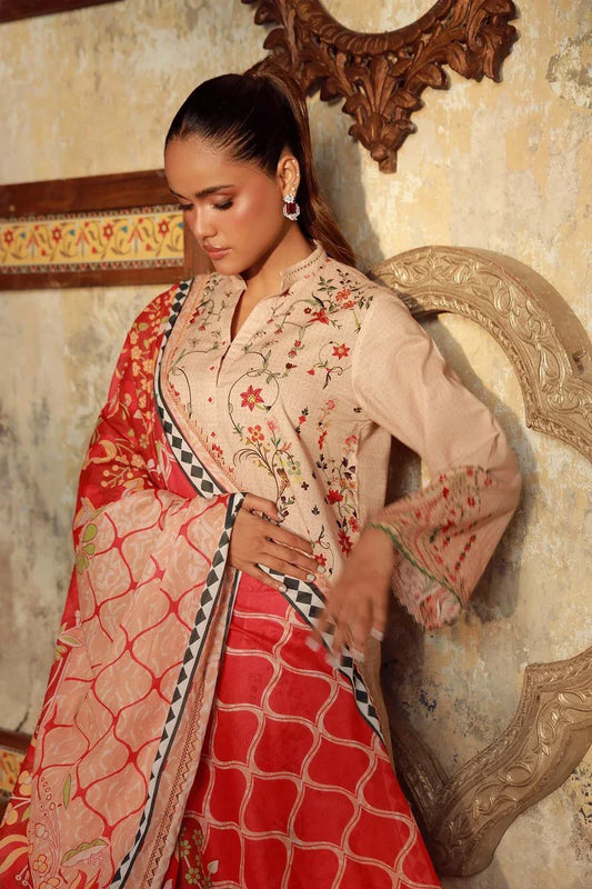 Sahar - Elara Fall Winter Printed Collection - AW1-25-08-Serene Coral - Unstitched