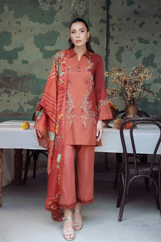 Sahar - Elara Fall Winter Printed Collection - AW1-25-09-Saffron Rust - Unstitched