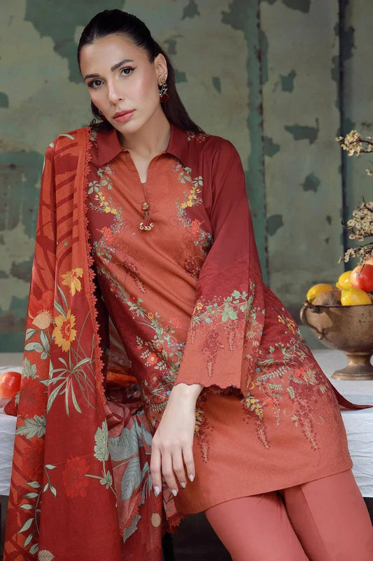Sahar - Elara Fall Winter Printed Collection - AW1-25-09-Saffron Rust - Unstitched