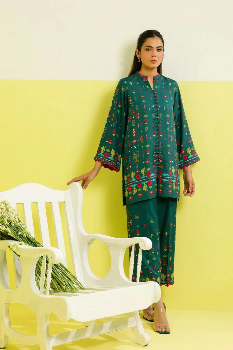 Sahar - Elara Fall Winter 2 Piece Printed Collection - AW1-25-24-Teal Mirage - Unstitched