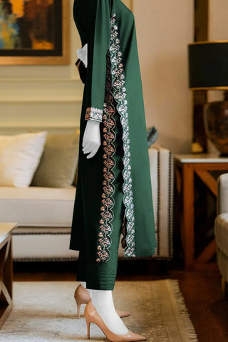 Picture of Summer '24 - Bottle Green Embroidered Suit - Available at Raja Sahib