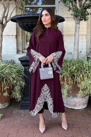 Picture of Manahils - Burgundy Embroidered - 2 Pc - Available at Raja Sahib