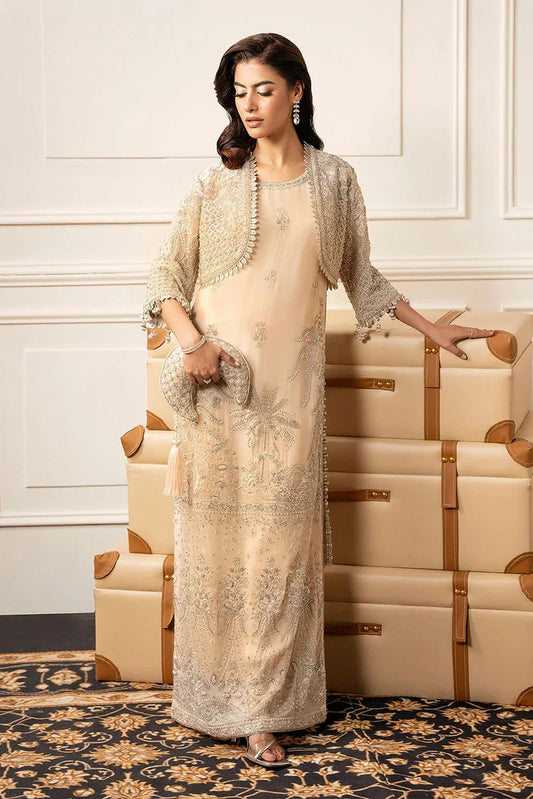 Zarizaa - Check In 5 Series Chiffon Collection - 3C-Creme - Unstitched