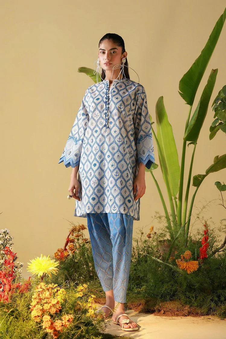 Sahar - Mirha Printed Lawn Collection - SS1-26-23-Porcelain Geo - Unstitched