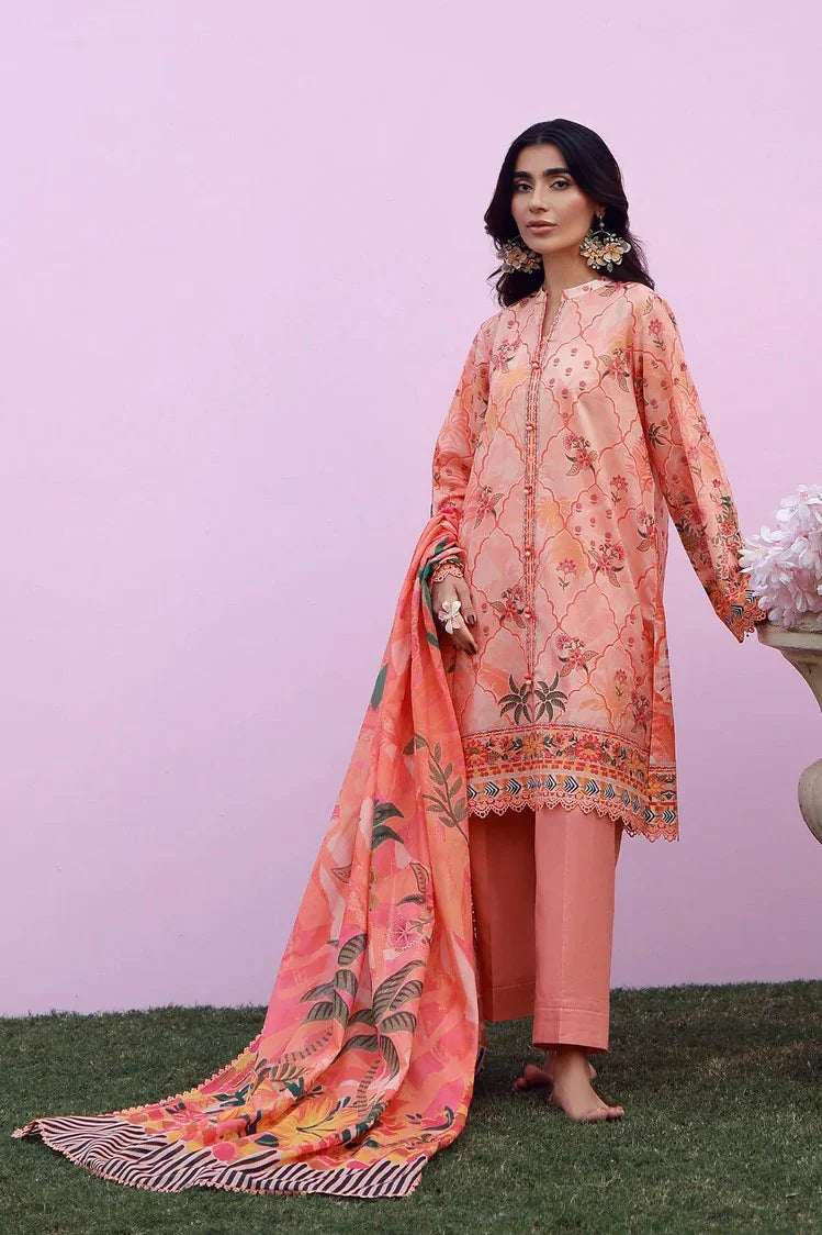 Sahar - Mirha Printed Lawn Collection - SS1-26-04-Peachy Cascade - Unstitched