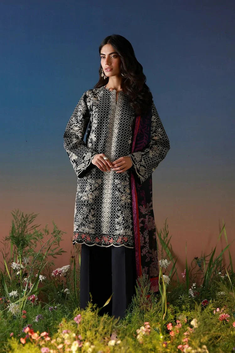 Sahar - Mirha Embroidered Printed Lawn Collection - SS1-26-36-Noir Écru - Unstitched