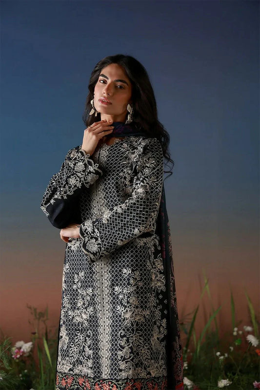 Sahar - Mirha Embroidered Printed Lawn Collection - SS1-26-36-Noir Écru - Unstitched