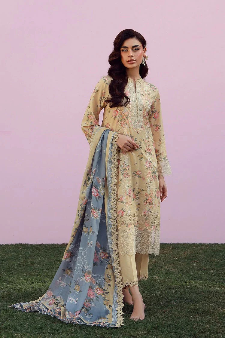 Sahar - Mirha Embroidered Printed Lawn Collection - SS1-26-37-Rose Crème - Unstitched