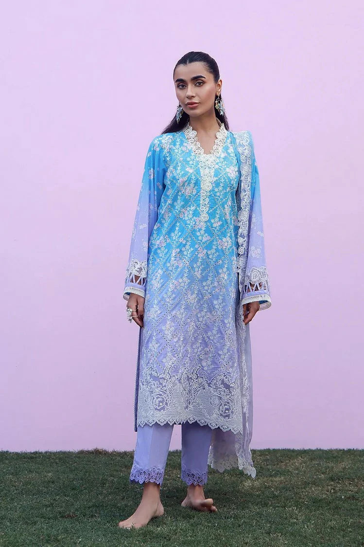 Sahar - Mirha Embroidered Printed Lawn Collection - SS1-26-42-Indigo Amethyst - Unstitched