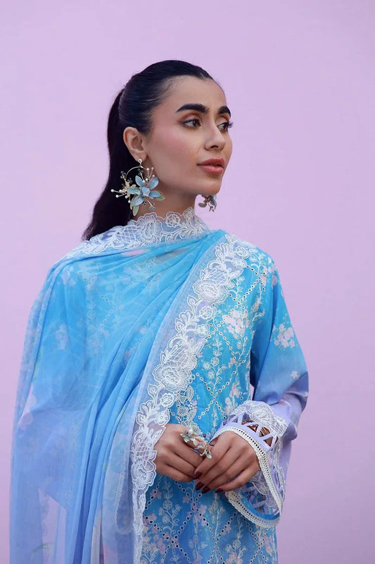 Sahar - Mirha Embroidered Printed Lawn Collection - SS1-26-42-Indigo Amethyst - Unstitched