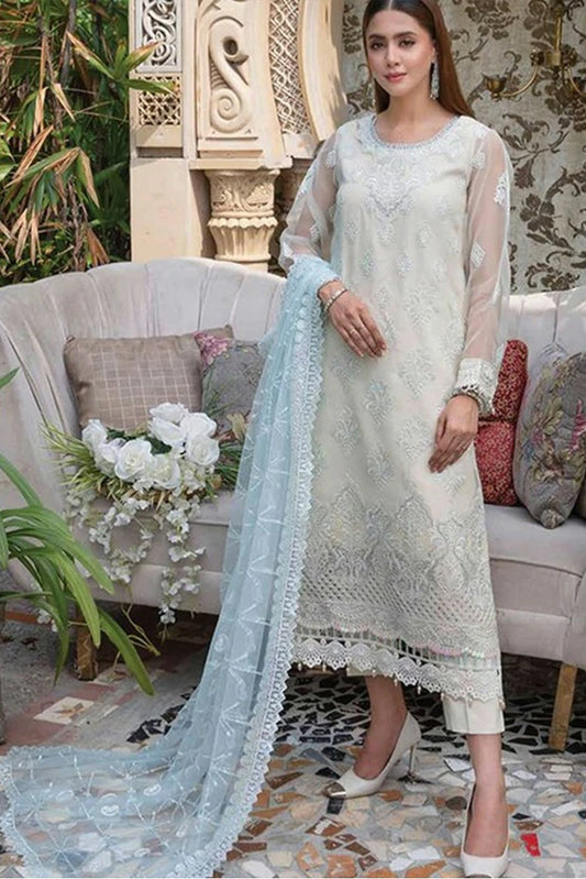 Azu - Navia Embroidered Organza Collection - 04-Coral Touch - Unstitched