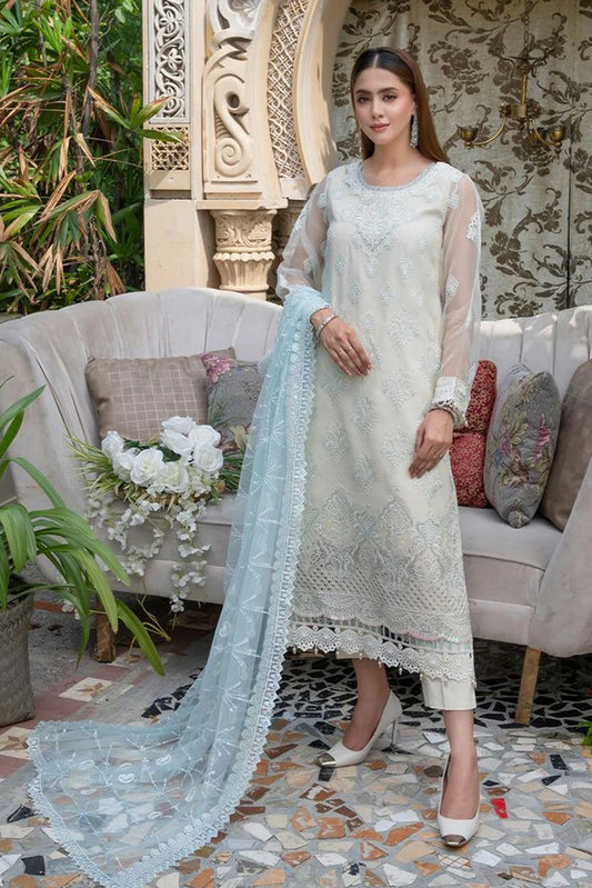 Azu - Navia Embroidered Organza Collection - 04-Coral Touch - Unstitched