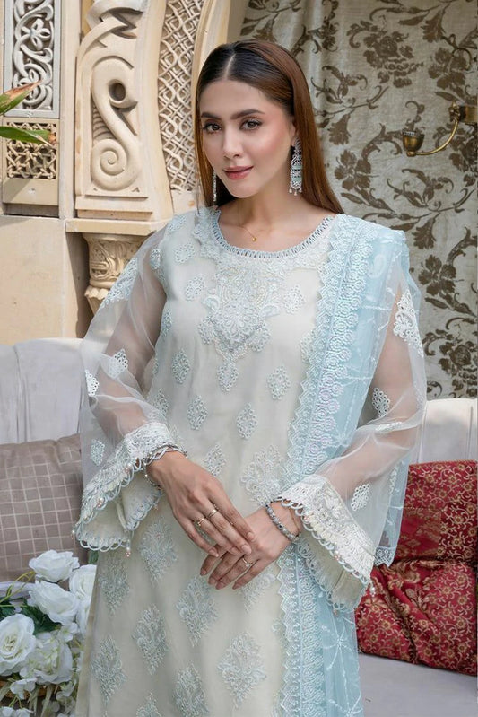 Azu - Navia Embroidered Organza Collection - 04-Coral Touch - Unstitched