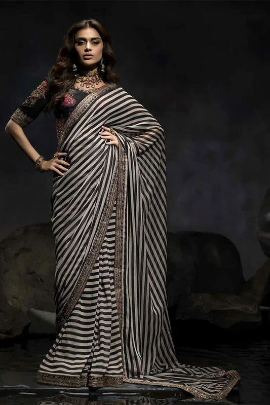 Charizma - Seher Premium Hand Work & Embroidered Formal Chiffon Saree Collection Vol 1 - CSS6-01 - Unstitched