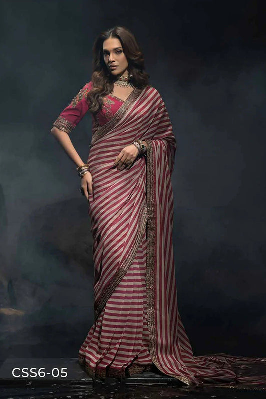 Charizma - Seher Premium Hand Work & Embroidered Formal Chiffon Saree Collection Vol 1 - CSS6-05 - Unstitched