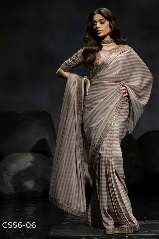 Charizma - Seher Premium Hand Work & Embroidered Formal Chiffon Saree Collection Vol 1 - CSS6-06 - Unstitched