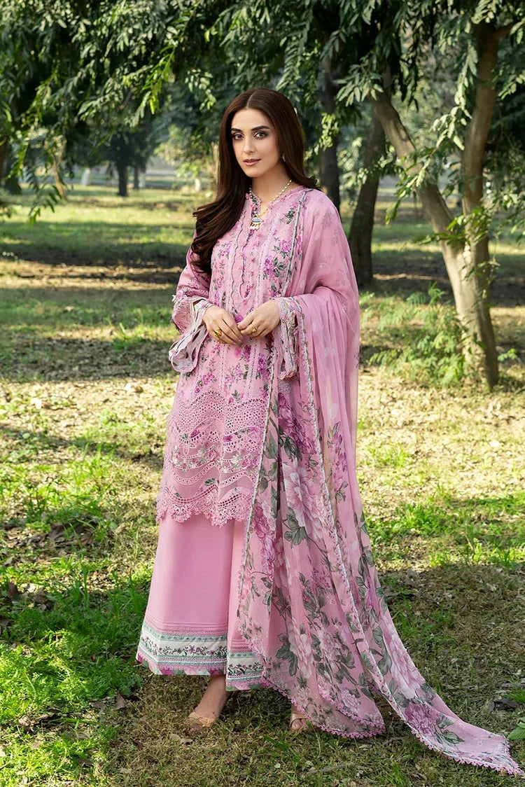 Elaf - Chikankari Prints With Chiffon Dupatta - ERC-3A MAN MAYAL - Unstitched