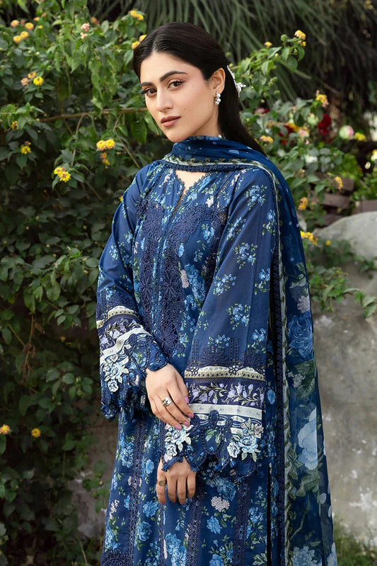 Elaf - Chikankari Prints With Chiffon Dupatta - ERC-3B NEEL - Unstitched
