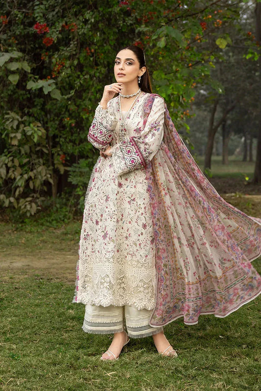 Elaf - Chikankari Prints With Chiffon Dupatta - ERC-5A MEHR - Unstitched