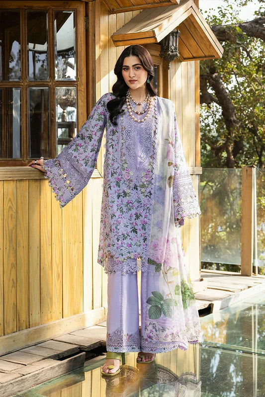 Elaf - Chikankari Prints With Chiffon Dupatta - ERC-6B IRIS - Unstitched