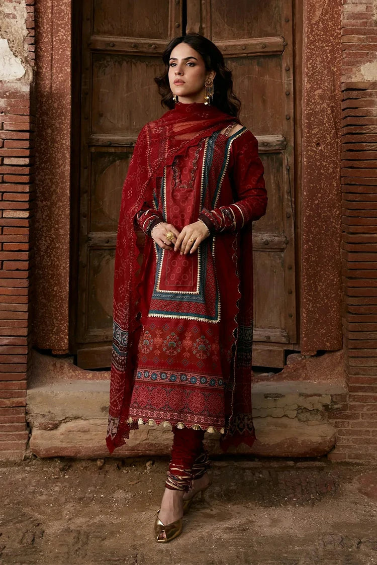Kahf - Aangan Printed Chiffon Collection - KPS-1A SURKH NOOR - Unstitched
