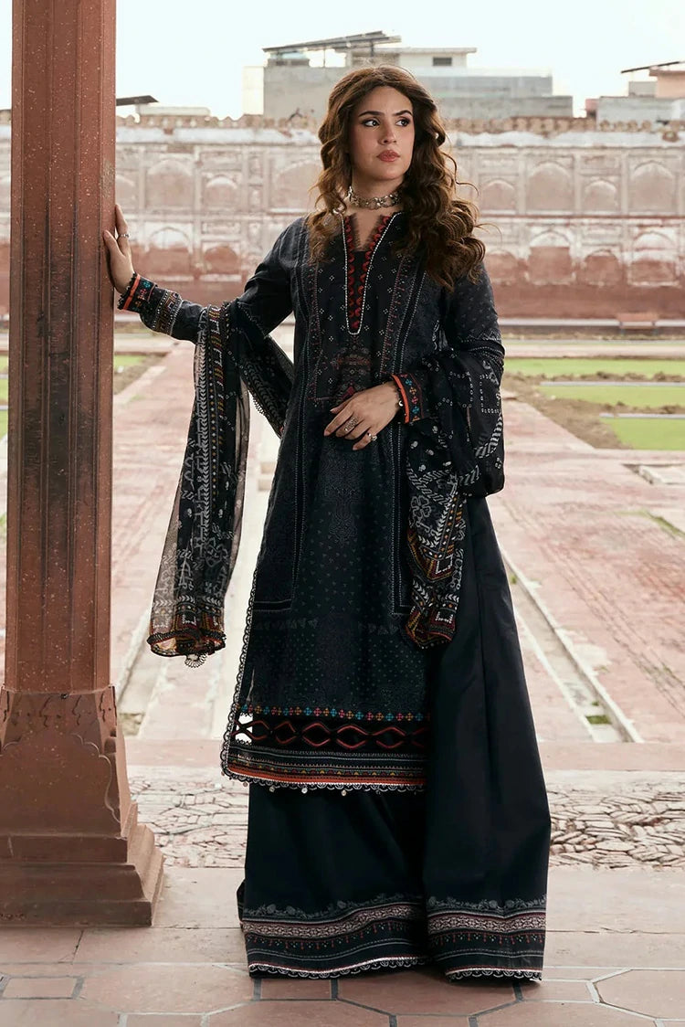 Kahf - Aangan Printed Chiffon Collection - KPS-5A GUL-E-SIYAH - Unstitched