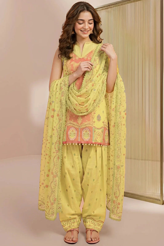 Asifa & Nabeel - Yakin Printed Lawn - Sunflower (YKL26-08) - Unstitched
