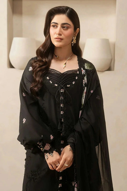 Elaf - E Craft Chikankari With Chiffon Dupatta - EHC-5A CHARCOAL - Unstitched