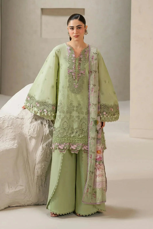 Elaf - E Craft Chikankari With Chiffon Dupatta - EHC-6A BASIL - Unstitched