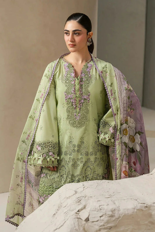 Elaf - E Craft Chikankari With Chiffon Dupatta - EHC-6A BASIL - Unstitched