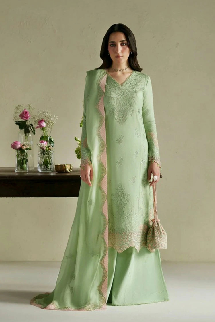 Vera - Raw Silk Edit - 03-Gajra Mint Green Shirt Set - Unstitched