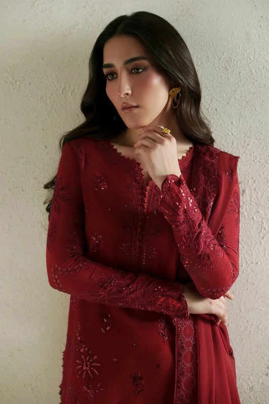 Vera - Raw Silk Edit - 05-Laal Crimson Shirt Set - Unstitched