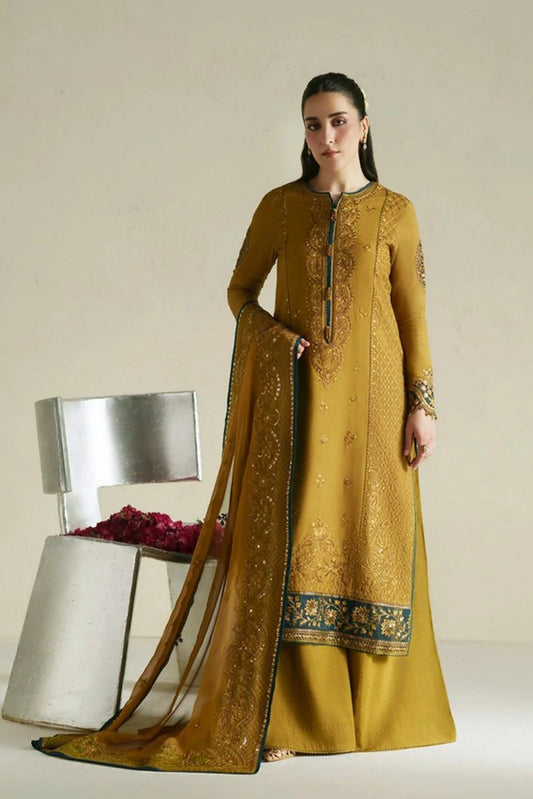 Vera - Raw Silk Edit - 08-Kundan Antique Gold Shirt Set - Unstitched