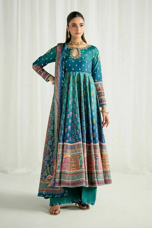 Gulaal - Aira Printed Silk - GS-15-Azure - Unstitched