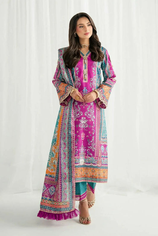 Gulaal - Aira Printed Silk - GS-09-Magenta Mischief - Unstitched