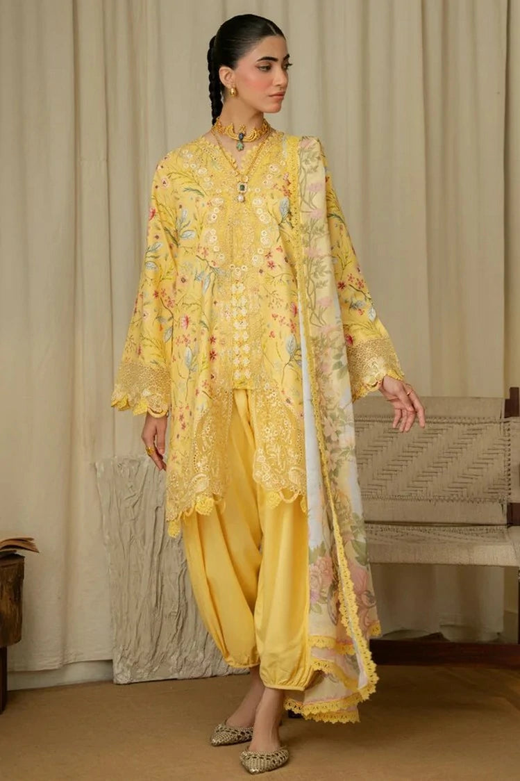 Aabyaan - Print Luxe Linen - AK-06-MARIGOLD - Unstitched